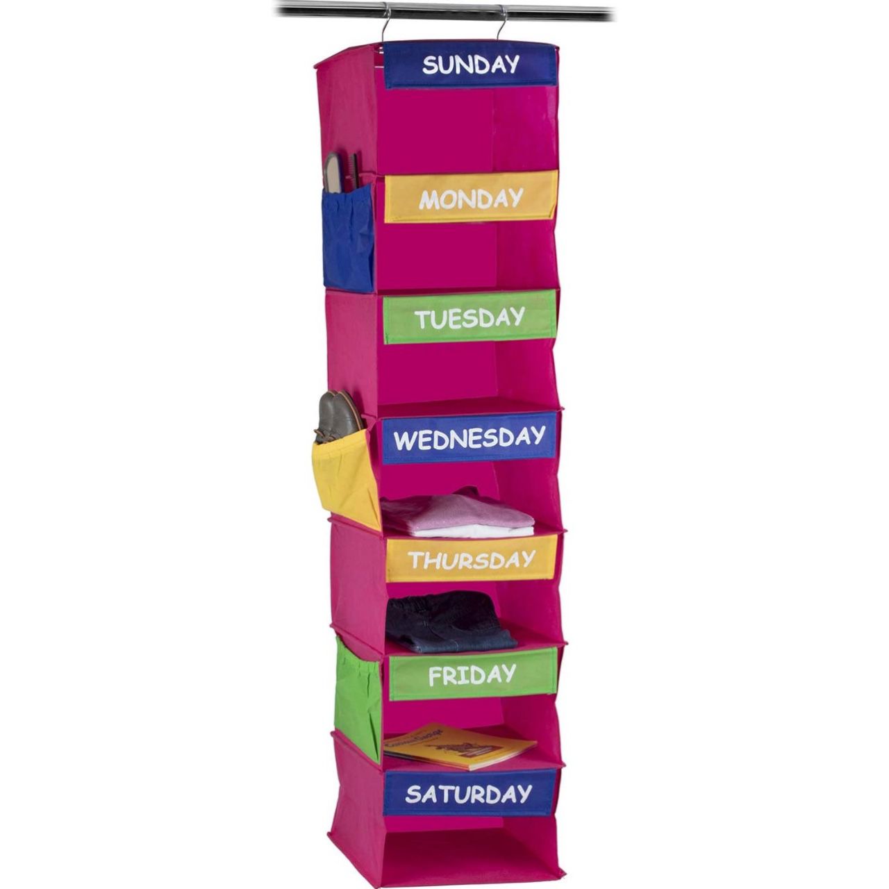 Kids Closet Organizer - Daily Activity Kids Hanging Rack - 7 Shelf Storage Portable Cloth Organizer for Closet Solutions