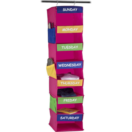 Kids Closet Organizer - Daily Activity Kids Hanging Rack - 7 Shelf Storage Portable Cloth Organizer for Closet Solutions