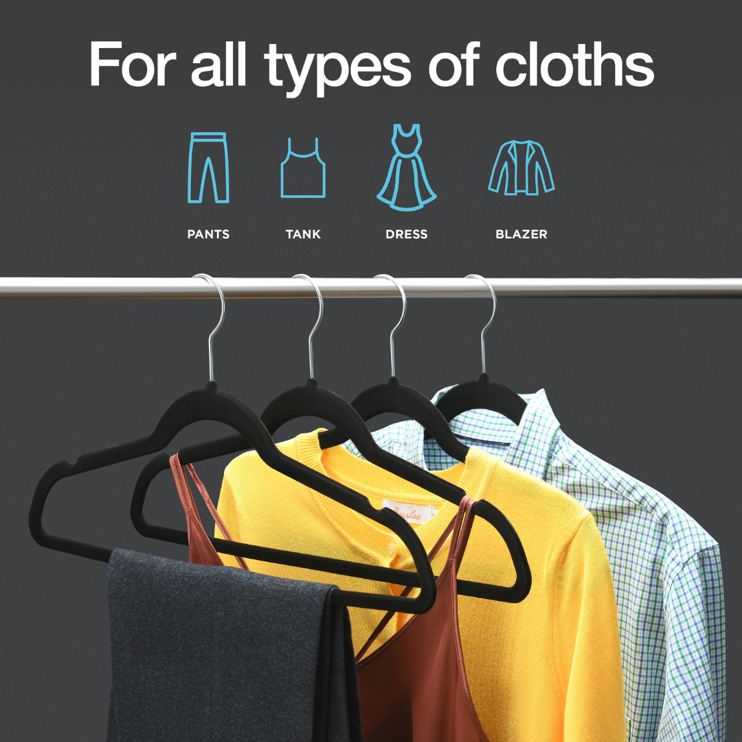 Premium Velvet Hangers 30 Pack - Black Suit Hangers Non Slip - Heavy duty Clothes Hangers for Closet, Jacket, Shirt, Pants and Suit, Hook Swivel 360 - Ultra Thin