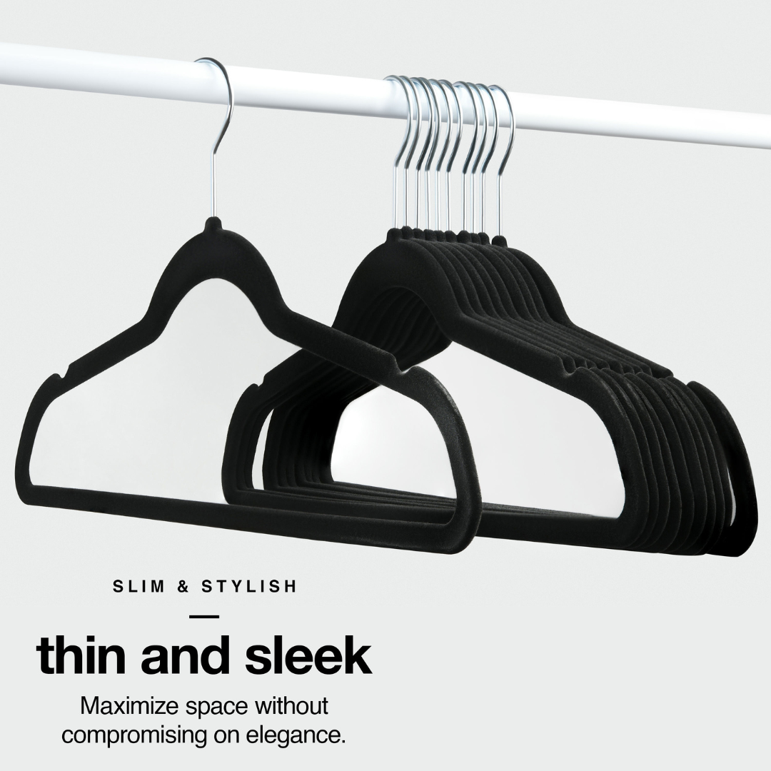 Premium Velvet Hangers 30 Pack - Black Suit Hangers Non Slip - Heavy duty Clothes Hangers for Closet, Jacket, Shirt, Pants and Suit, Hook Swivel 360 - Ultra Thin