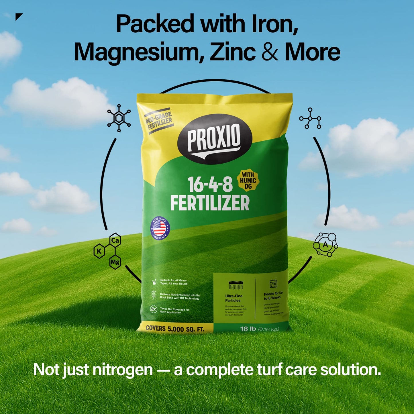 Fertilizer - 16-4-8 lawn fertilizer for grass with Humic, 11,000 sq ft, works with all spreaders Suitable for all turf types (40lb)