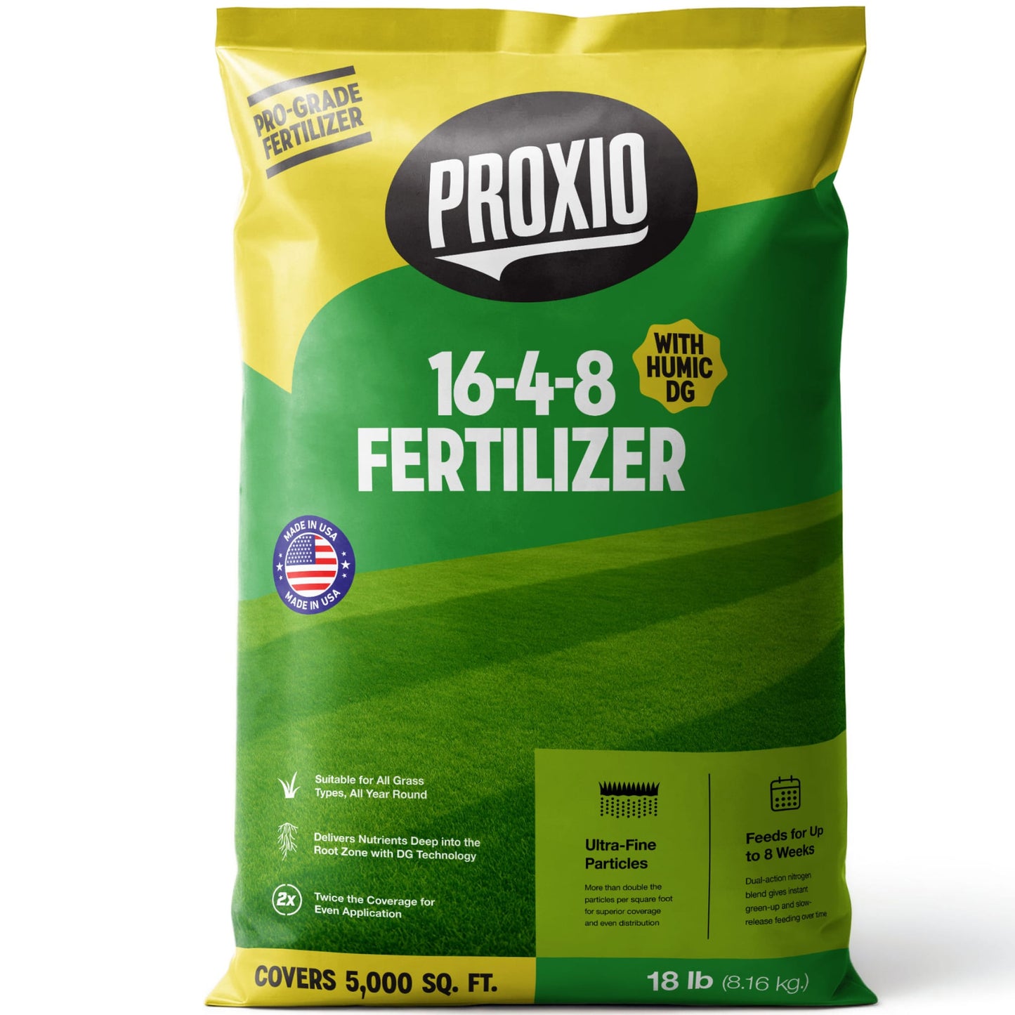Fertilizer - 16-4-8 lawn fertilizer for grass with Humic, 11,000 sq ft, works with all spreaders Suitable for all turf types (40lb)