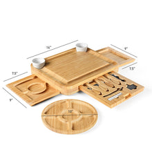 Load image into Gallery viewer, Bamboo Cheese and Meat Board - Simple Charcuterie Board with Serving Utensils, Cutlery, Trays, Ceramic Bowls - Charcuterie Boards for Wine Night, Parties - Holiday Gift &amp; Housewarming Gifts - Home It
