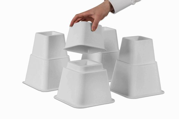 HOME-IT WHITE ADJUSTABLE BED RISERS OR FURNITURE RISER BED LIFTS IN HEIGHTS OF 8, 5 OR 3 INCHES HEAVY DUTY SET OF 4 BED RISER