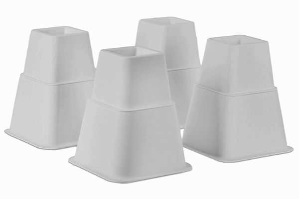 HOME-IT WHITE ADJUSTABLE BED RISERS OR FURNITURE RISER BED LIFTS IN HEIGHTS OF 8, 5 OR 3 INCHES HEAVY DUTY SET OF 4 BED RISER