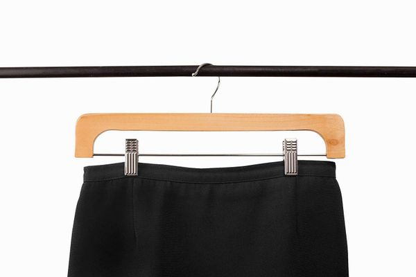 WOODEN PANTS HANGERS W/METAL CLIPS NATURAL SET OF 10