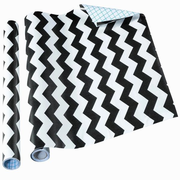 Home-it Decorative Contact Paper Self Adhesive Shelf Liner - Black Chevron Design 2 Pack 18x6