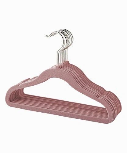 HOME-IT ON PACK OF 25 SLIP FLOCKED VELVET CHILDREN'S COAT SPACE SAVING HANGERS PINK