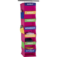 Load image into Gallery viewer, Kids Closet Organizer - Daily Activity Kids Hanging Rack - 7 Shelf Storage Portable Cloth Organizer for Closet Solutions
