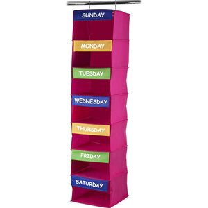 Kids Closet Organizer - Daily Activity Kids Hanging Rack - 7 Shelf Storage Portable Cloth Organizer for Closet Solutions