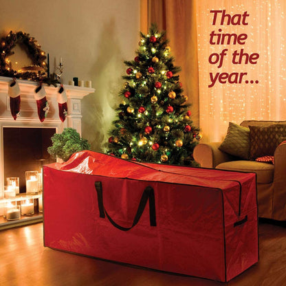 9 ft Christmas Tree Storage Bag - Waterproof, Heavy-Duty, Large Christmas Tree Bag - Reinforced Handles, Dual Zipper, Label & Side Pocket - Protection From Dust, Water - Red, 50x15x20