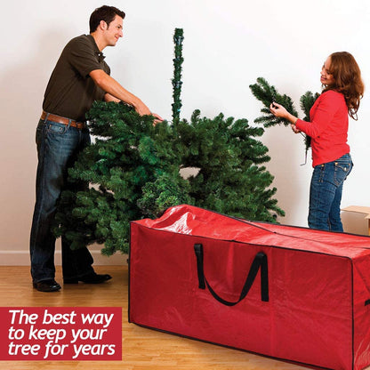 9 ft Christmas Tree Storage Bag - Waterproof, Heavy-Duty, Large Christmas Tree Bag - Reinforced Handles, Dual Zipper, Label & Side Pocket - Protection From Dust, Water - Red, 50x15x20