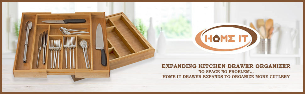 HOME-IT EXPANDABLE CUTLERY DRAWER ORGANIZER, FLATWARE DRAWER DIVIDERS, KITCHEN DRAWER ORGANIZER NICE CUTLERY HOLDER