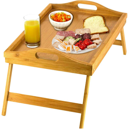 HOME-IT BED TRAY TABLE WITH FOLDING LEGS, AND BREAKFAST TRAY, BAMBOO BED TABLE AND BED TRAY WITH LEGS