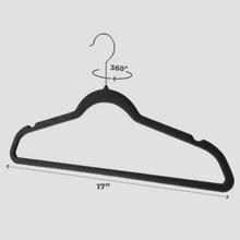Load image into Gallery viewer, Premium Velvet Hangers 30 Pack - Black Suit Hangers Non Slip - Heavy duty Clothes Hangers for Closet, Jacket, Shirt, Pants and Suit, Hook Swivel 360 - Ultra Thin

