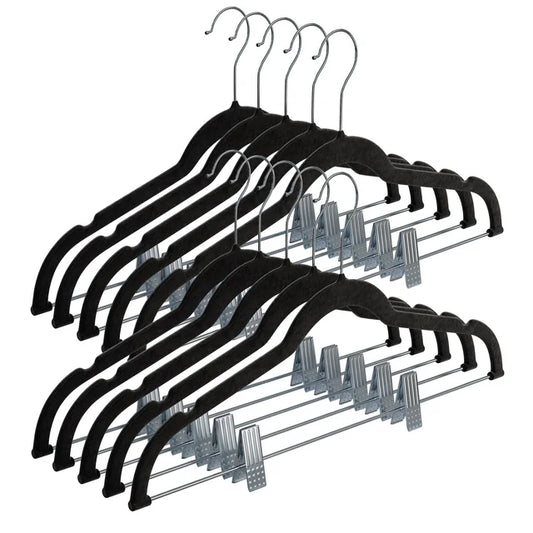 Home-it 10 Pack Skirt Hangers with Clips Black Velvet Hangers Use for Skirt Clothes Hangers - Felt Pants Hangers Ultra Thin Non Slip