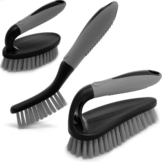 Scrub Brush Set of 3pcs - Cleaning Shower Scrubber with Ergonomic Handle and Durable Bristles
