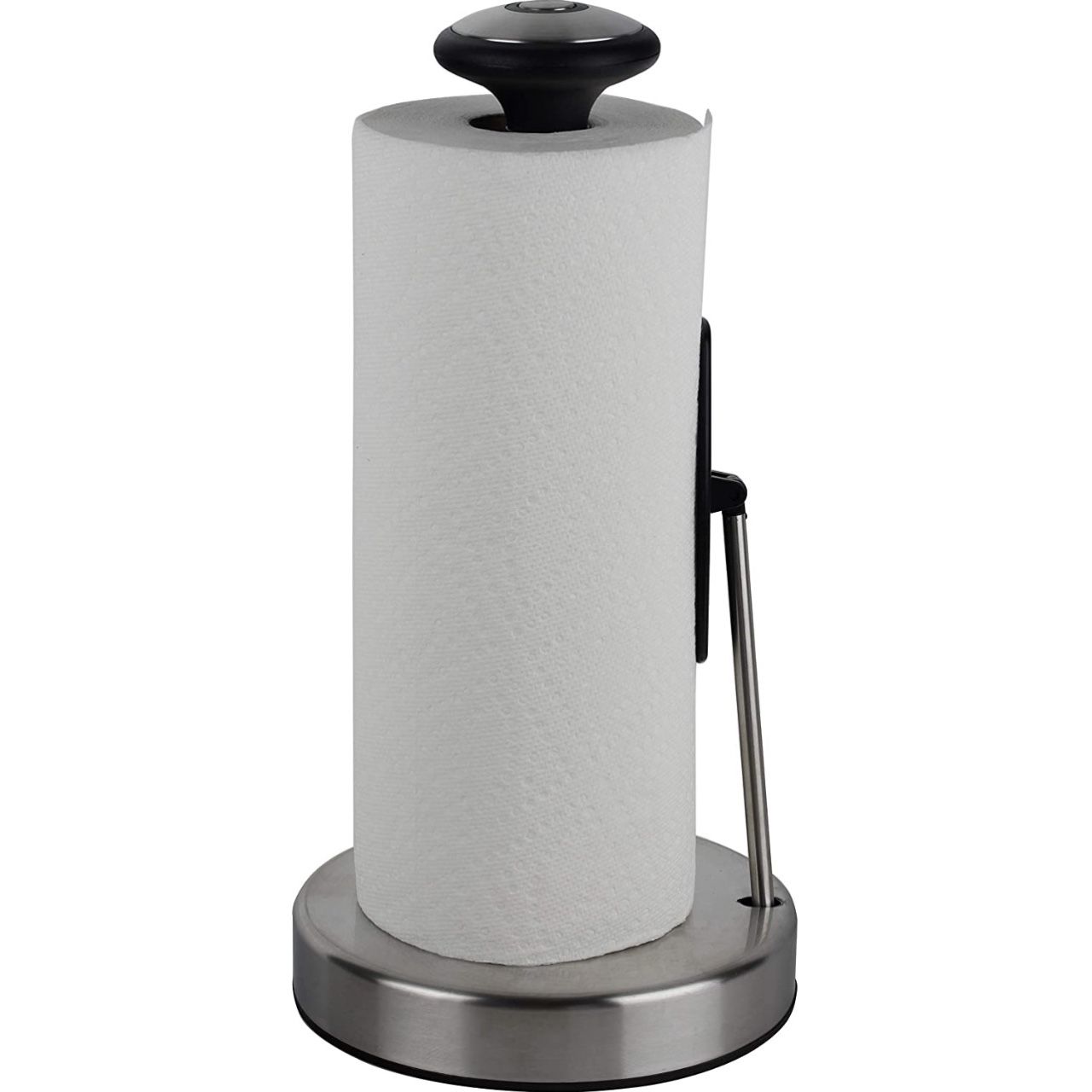 Paper Towel Holder Stainless Steel - Easy to Tear Paper Towel Dispenser - Weighted Base - Adjustable Spring arm to Hold Any Type of Paper Towels - fits in Kitchen or for Bathroom Paper Towel Holder