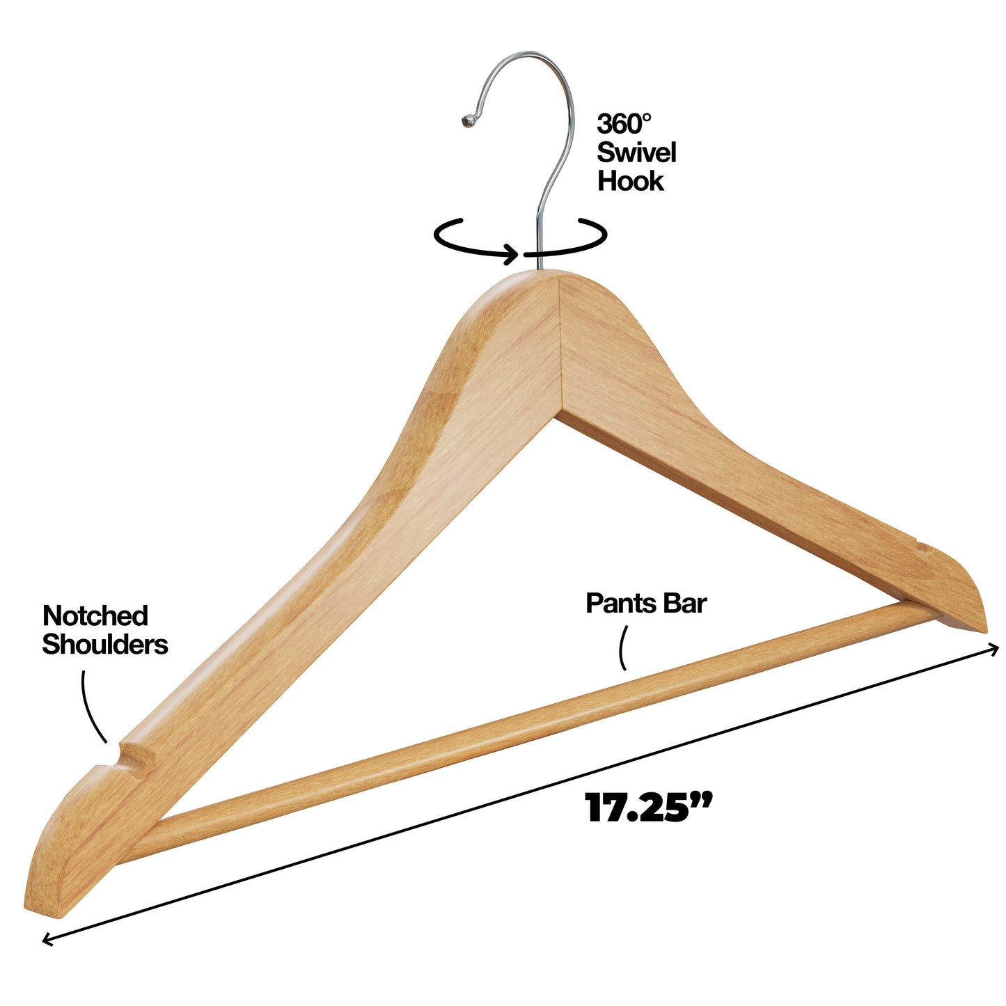 Home-it (20) Natural wood Pack Solid Wood Clothes Hangers, Coat Hanger Wooden Hangers