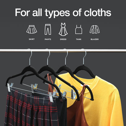 Home-it 10 Pack Skirt Hangers with Clips Black Velvet Hangers Use for Skirt Clothes Hangers - Felt Pants Hangers Ultra Thin Non Slip