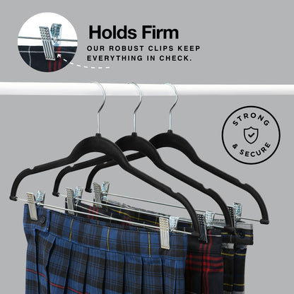 Home-it 10 Pack Skirt Hangers with Clips Black Velvet Hangers Use for Skirt Clothes Hangers - Felt Pants Hangers Ultra Thin Non Slip