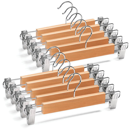 10 Pack Wood Hangers with Metal Clips - Wood Hangers for Suits, Skirts, or Pants Hangers