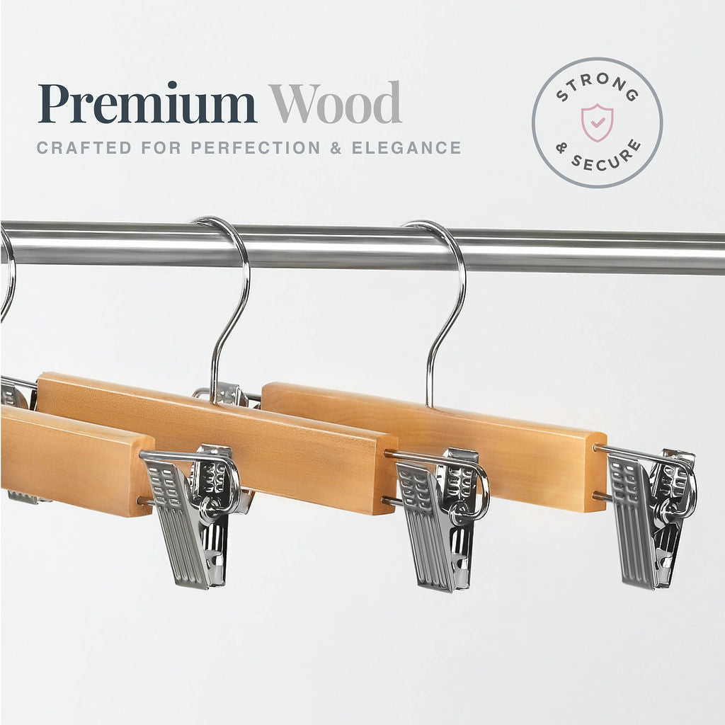 10 Pack Wood Hangers with Metal Clips - Wood Hangers for Suits, Skirts, or Pants Hangers