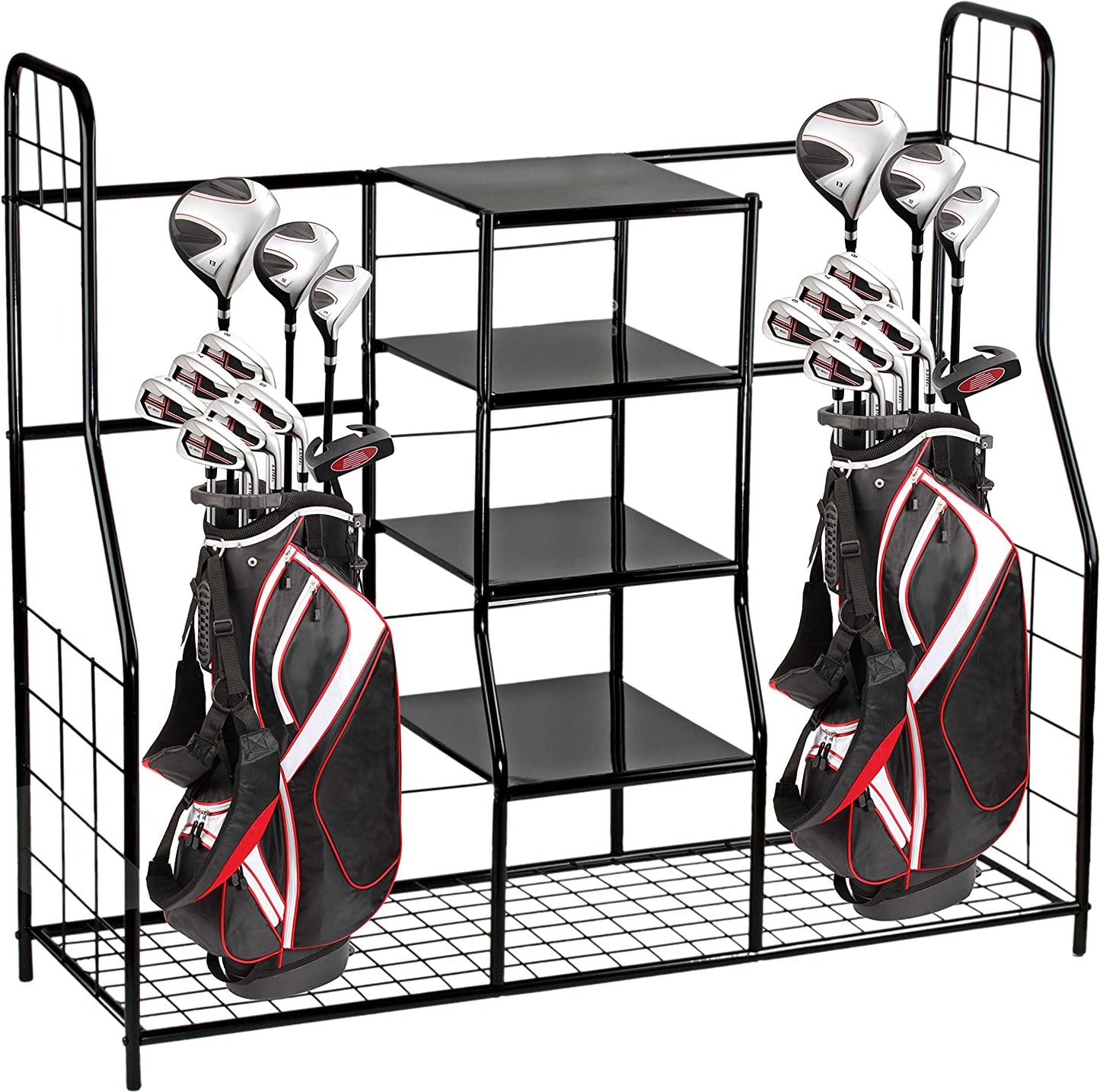 Golf Bag Sports - Dual Golf Storage Organizer - Golf Organizer Rack for Garage - Indoor & Outdoor Garage Organizer Holder - Large Capacity Garage Sports Equipment Organizer - Heavy Duty Steel Storage Cart