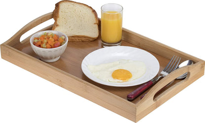 Serving Tray Bamboo - Wooden Tray with Handles - Great for Dinner Trays, Tea Tray, Bar Tray, Breakfast Tray, or Any Food Tray - Good for Parties or Bed Tray