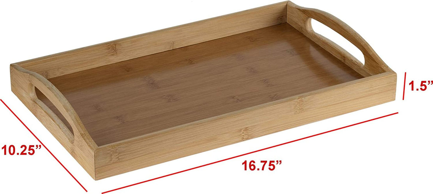 Serving Tray Bamboo - Wooden Tray with Handles - Great for Dinner Trays, Tea Tray, Bar Tray, Breakfast Tray, or Any Food Tray - Good for Parties or Bed Tray