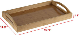 Serving Tray Bamboo - Wooden Tray with Handles - Great for Dinner Trays, Tea Tray, Bar Tray, Breakfast Tray, or Any Food Tray - Good for Parties or Bed Tray