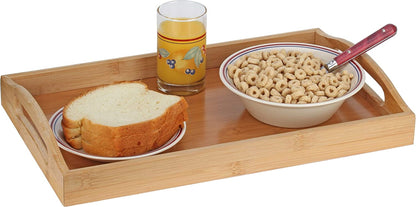 Serving Tray Bamboo - Wooden Tray with Handles - Great for Dinner Trays, Tea Tray, Bar Tray, Breakfast Tray, or Any Food Tray - Good for Parties or Bed Tray