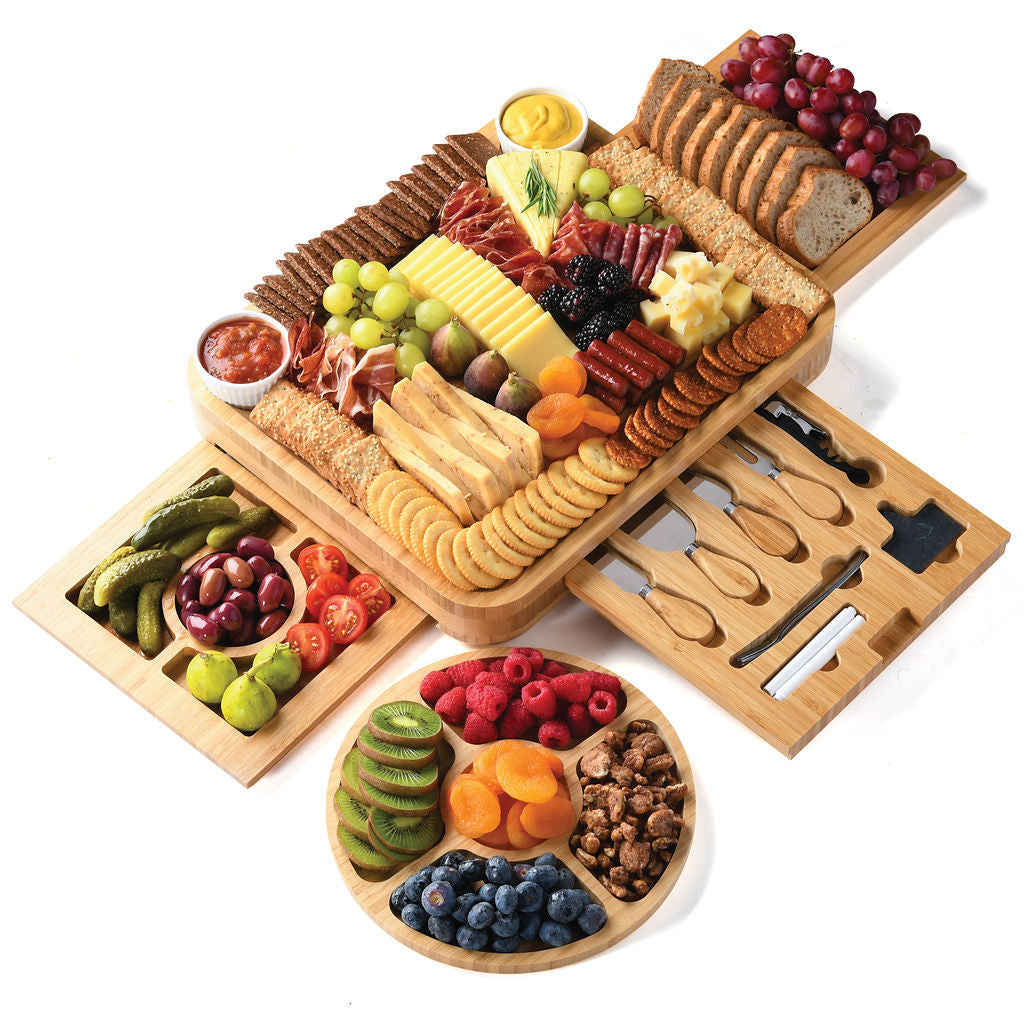 Charcuterie Board with Serving Utensils, Cutlery, Trays, Ceramic Bowls