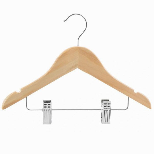 HOME-IT (12) PACK SOLID WOOD BABY CLOTHES HANGERS, BABY COAT HANGER CHILDRENS HANGERS WITH CLIPS NATURAL WOODEN HANGERS