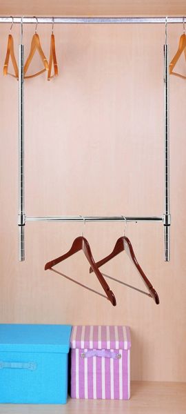 HOME-IT DOUBLE HANGING CLOTHES RACK CHROME ADJUSTABLE HANGING CLOSET ORGANIZER, CLOTHES HANGING RACK