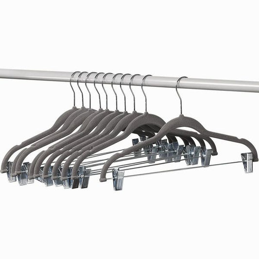 HOME-IT 10 PACK CLOTHES HANGERS WITH CLIPS GRAY VELVET HANGERS USE FOR SKIRT HANGERS CLOTHES HANGER PANTS HANGERS ULTRA THIN NO SLIP