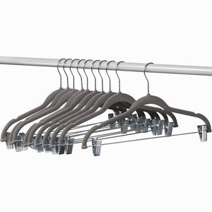 HOME-IT 10 PACK CLOTHES HANGERS WITH CLIPS GRAY VELVET HANGERS USE FOR SKIRT HANGERS CLOTHES HANGER PANTS HANGERS ULTRA THIN NO SLIP