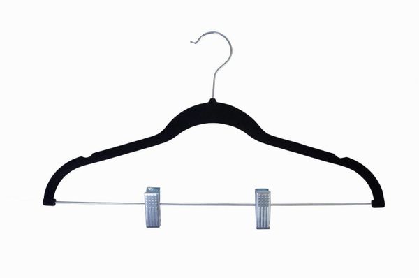 HOME-IT 50 CLOTHES BLACK HANGERS ULTRA THIN NO SLIP HANGER WITH METAL CLIPS