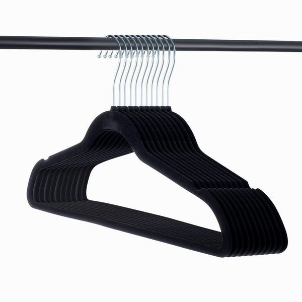 Premium Velvet Hangers Heavy duty - 50 Pack Clothes Hangers - Non slip Black Suit hangers - Clothes Hanger Hook swivel 360 - Ultra Thin (50 Pack)