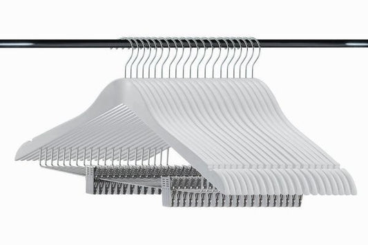 HOME-IT (20 PACK) WHITE WOOD SOLID WOOD CLOTHES HANGERS, COAT HANGER WOODEN HANGERS WITH CLIPS