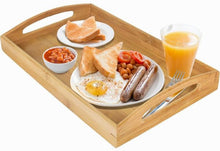 Load image into Gallery viewer, Serving Tray Bamboo - Wooden Tray with Handles - Great for Dinner Trays, Tea Tray, Bar Tray, Breakfast Tray, or Any Food Tray - Good for Parties or Bed Tray
