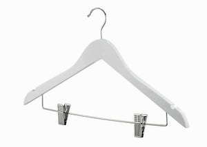 HOME-IT (20 PACK) WHITE WOOD SOLID WOOD CLOTHES HANGERS, COAT HANGER WOODEN HANGERS WITH CLIPS