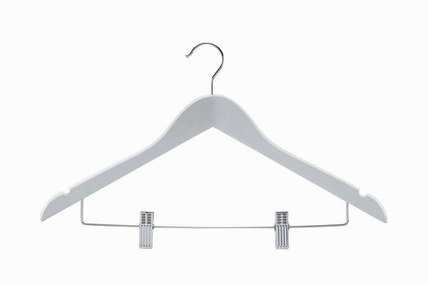 HOME-IT (20 PACK) WHITE WOOD SOLID WOOD CLOTHES HANGERS, COAT HANGER WOODEN HANGERS WITH CLIPS