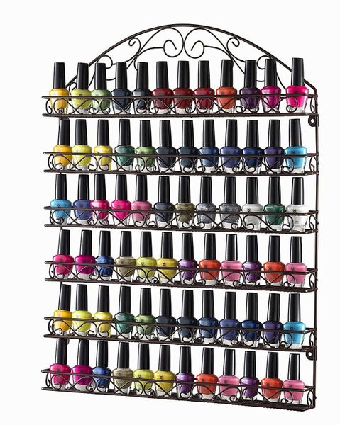 NAIL POLISH WALL RACK METAL 6 TIERS HOLDS 72 BOTTLES