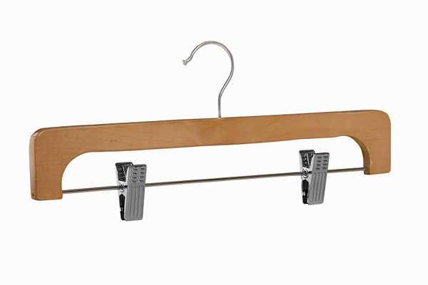 WOODEN PANTS HANGERS W/METAL CLIPS NATURAL SET OF 10