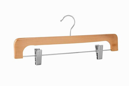 WOODEN PANTS HANGERS W/METAL CLIPS NATURAL SET OF 10