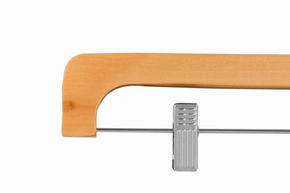 WOODEN PANTS HANGERS W/METAL CLIPS NATURAL SET OF 10