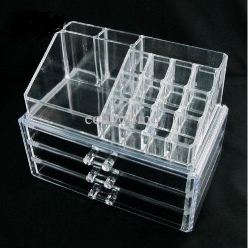 Home-it Clear Acrylic Cosmetic Holder Large 3 Drawer Jewerly Chest or Make up Case Lipstick Liner Brush Holder Organizer