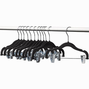 Home-it 12 PACK baby hangers with clips BLACK baby Clothes Hangers Velvet Hangers use for skirt hangers Clothes Hanger pants hangers Ultra Thin No Slip kids hangers