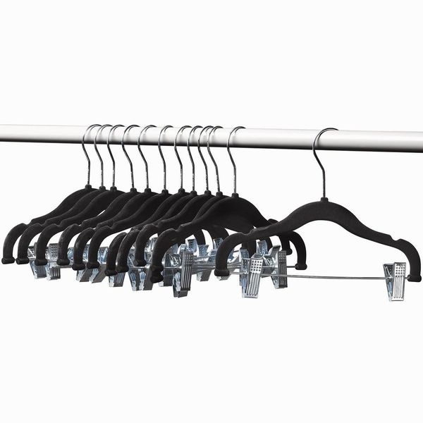 Home-it 12 PACK baby hangers with clips BLACK baby Clothes Hangers Velvet Hangers use for skirt hangers Clothes Hanger pants hangers Ultra Thin No Slip kids hangers